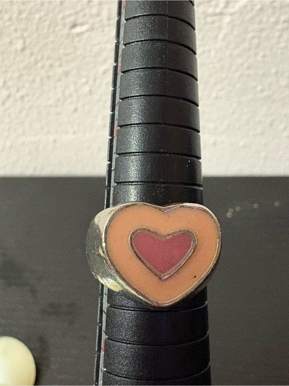 Pink Enamel Double Heart Silver Tone Statement Ring